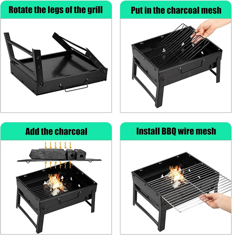Complete BBQ Accessories 1 Piece Portable Grill 1 Piece Oil Spray Bottle 1 Piece Oil Bottle with Brush 1 Piece BBQ Clip Folder Grill (Pack of 6) Barbecue Skewers Stainless Steel Sticks