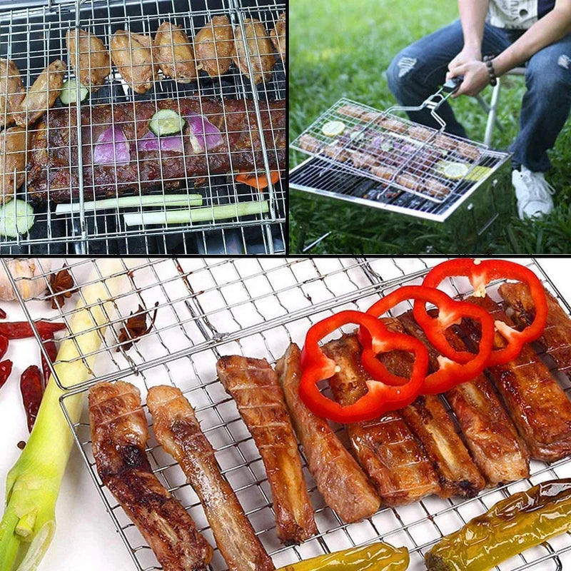 Complete BBQ Accessories 1 Piece Portable Grill 1 Piece Oil Spray Bottle 1 Piece Oil Bottle with Brush 1 Piece BBQ Clip Folder Grill (Pack of 6) Barbecue Skewers Stainless Steel Sticks