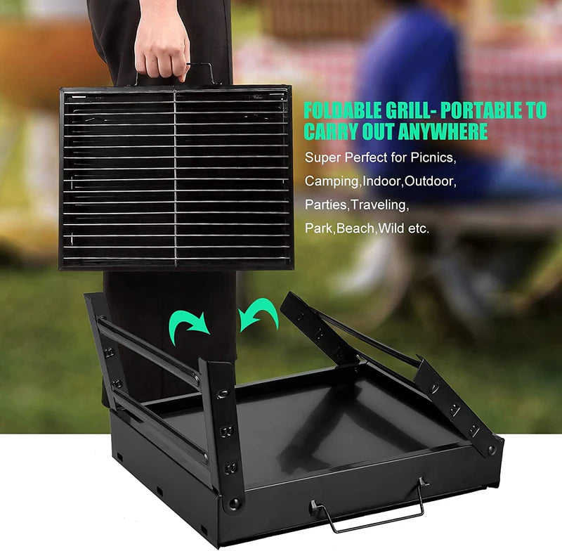 Complete BBQ Accessories 1 Piece Portable Grill 1 Piece Oil Spray Bottle 1 Piece Oil Bottle with Brush 1 Piece BBQ Clip Folder Grill (Pack of 6) Barbecue Skewers Stainless Steel Sticks