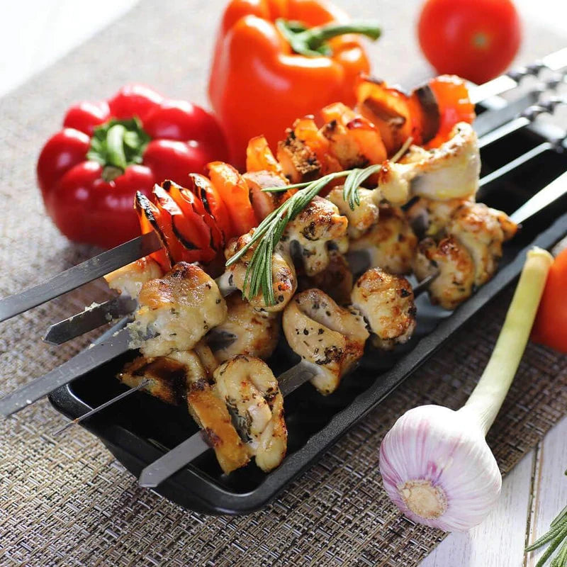 Complete BBQ Accessories 1 Piece Portable Grill 1 Piece Oil Spray Bottle 1 Piece Oil Bottle with Brush 1 Piece BBQ Clip Folder Grill (Pack of 6) Barbecue Skewers Stainless Steel Sticks