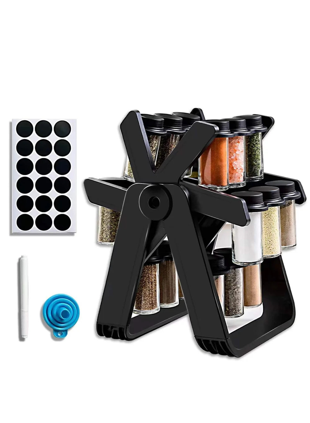 Rotating Spice Rack With 18 Jars, Multifunctional Rotatory Seasoning Rack, Seasoning Bottle Holder, Ferris Wheel Spice Shelves, Rotating Glass Seasoning Rack, Revolving Countertop Spice Organizer, Kitchen 360 Rotating Spice Rack
