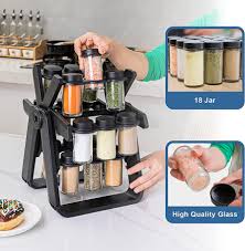 Rotating Spice Rack With 18 Jars, Multifunctional Rotatory Seasoning Rack, Seasoning Bottle Holder, Ferris Wheel Spice Shelves, Rotating Glass Seasoning Rack, Revolving Countertop Spice Organizer, Kitchen 360 Rotating Spice Rack