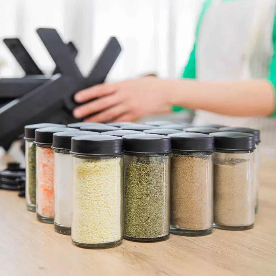 Rotating Spice Rack With 18 Jars, Multifunctional Rotatory Seasoning Rack, Seasoning Bottle Holder, Ferris Wheel Spice Shelves, Rotating Glass Seasoning Rack, Revolving Countertop Spice Organizer, Kitchen 360 Rotating Spice Rack