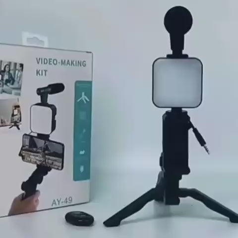 Mobile Vlogging Kit Video Making kit, with tripod stand, Microphone, Led Light, Mobile Holder ALL IN ONE VLOGGING Kit Tripod Shoot Video Making Vlogging Kit Tripod with Remote